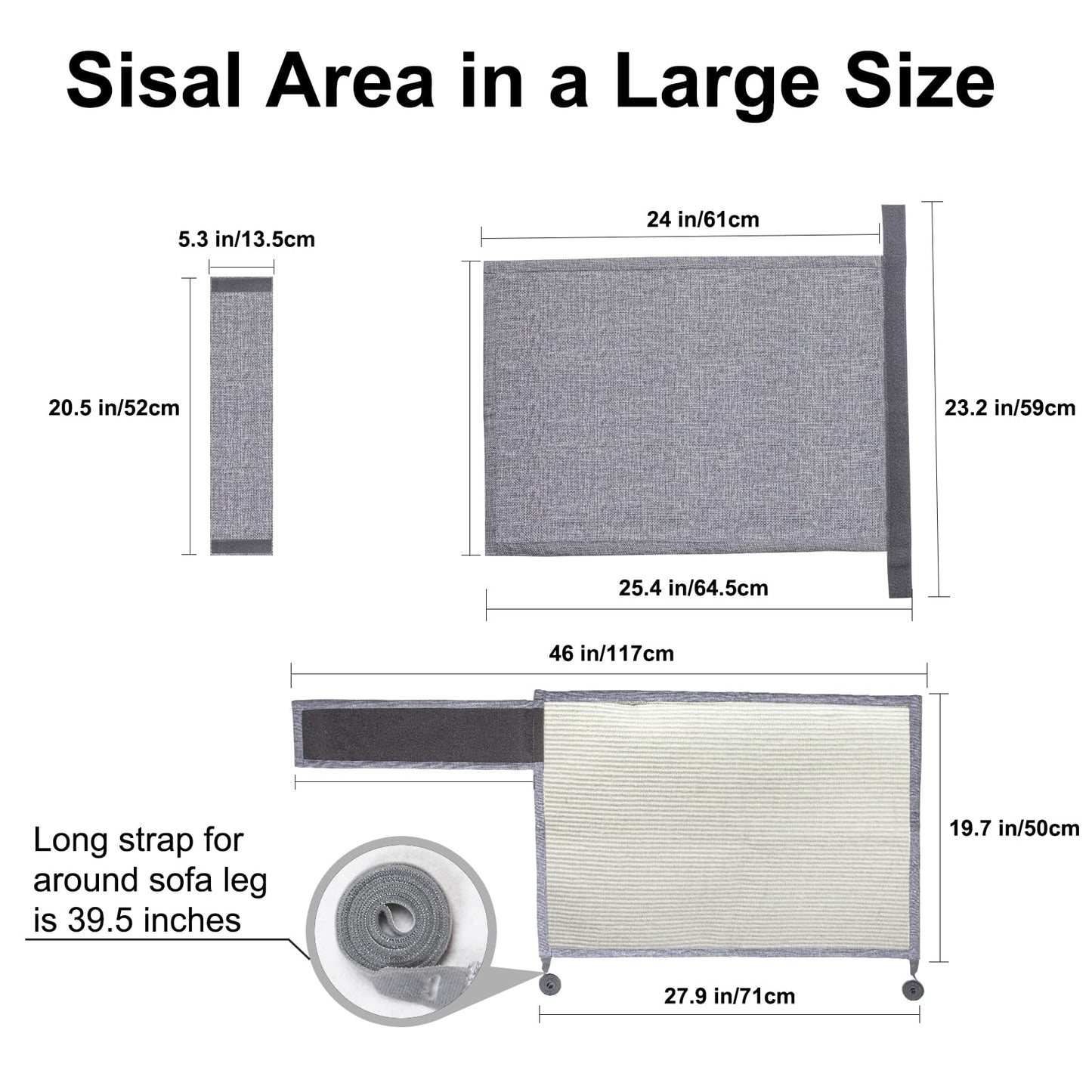Upgraded Cat Scratch Furniture Protector,Cat Scratch Sofa Arm Sheild with Large Size Natural Sisal for Protecting Couch Sofa Chair Furniture (Light Grey, Left Hand)