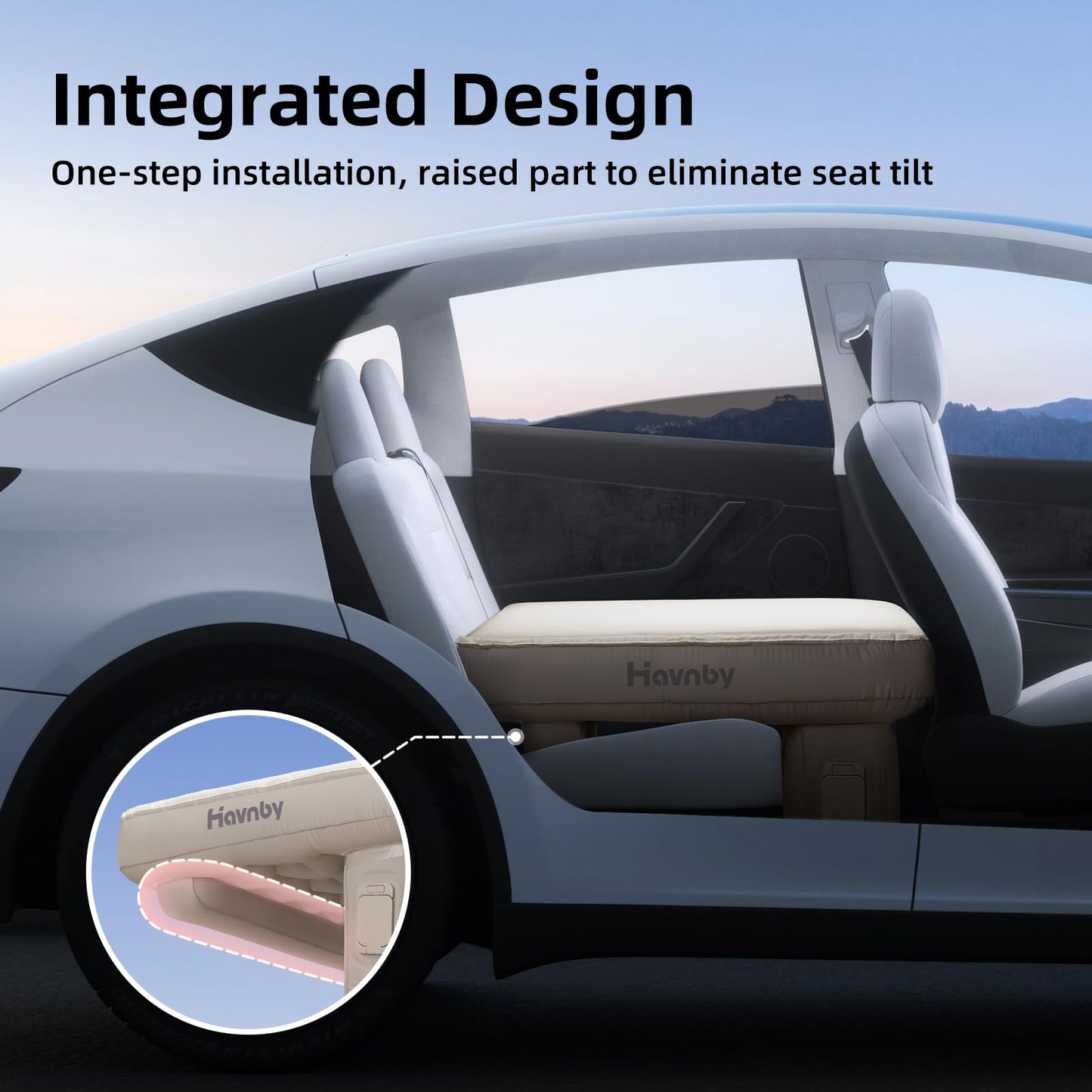 Havnby SUV Car Bed, TPU Air Foam Inflatable Backseat Mattress, Rearseat Camping SnugNest with Rechargeable Built-in Pump, Portable Blow Up Travel Sleeping Mattress for SUV