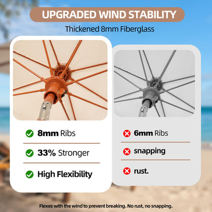 Jihfmo 7.3ft Boho Beach Umbrella with Integrated Sand Anchor & Reinforced 8mm Ribs – Heavy Duty Windproof Fringe Patio Umbrella, UPF 50+ Sun Shade with Tilt Mechanism & Carry Bag for Outdoor, Garden, Seaside (Cream/White)