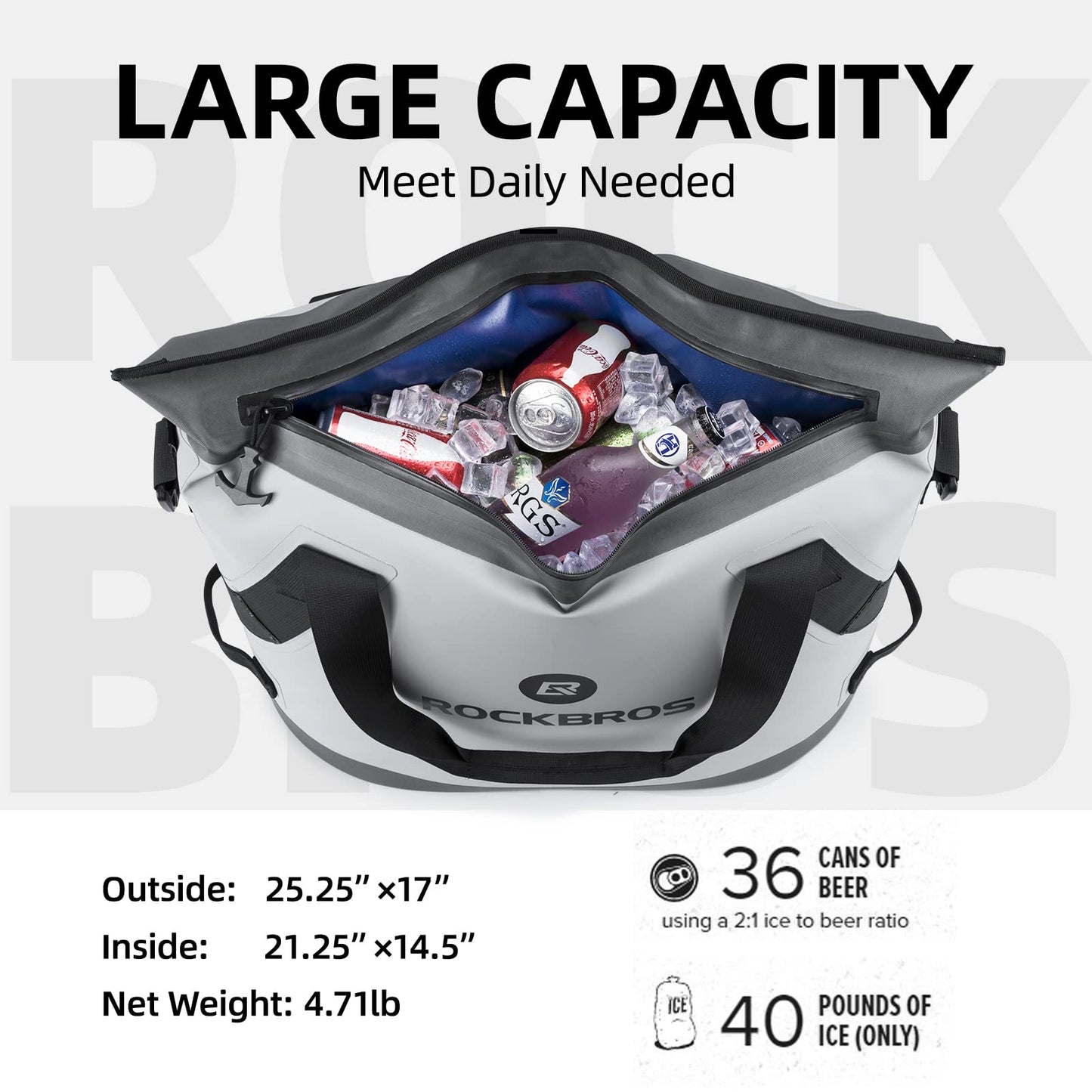ROCKBROS Soft Cooler Insulated Leak Proof Cooler Bag Portable 36 Can Large Soft Sided Coolers Waterproof Insulated Pack Cooler for Travel, Beach, Camping, Picnic, Lunch, Fishing, Floating, Party, Work