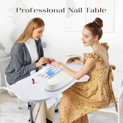 Faquenc Nail Desk with Nail Dust Collector,Portable Nail Table Rolling Manicure Table Nail Tech Travel Nail Station Professional Folding Nail Salon Table with Cacuum,Arm Rest,Lockable Wheels,Bag,White