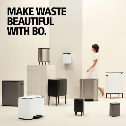 Brabantia Bo Step-On 8 Gallon Square Trash Can | Mineral Infinite Gray | Light-Pedal, Soft-Close Kitchen Trash Can, Removable Inner Bucket, Non-Slip Base | Sample Trash Bags Included