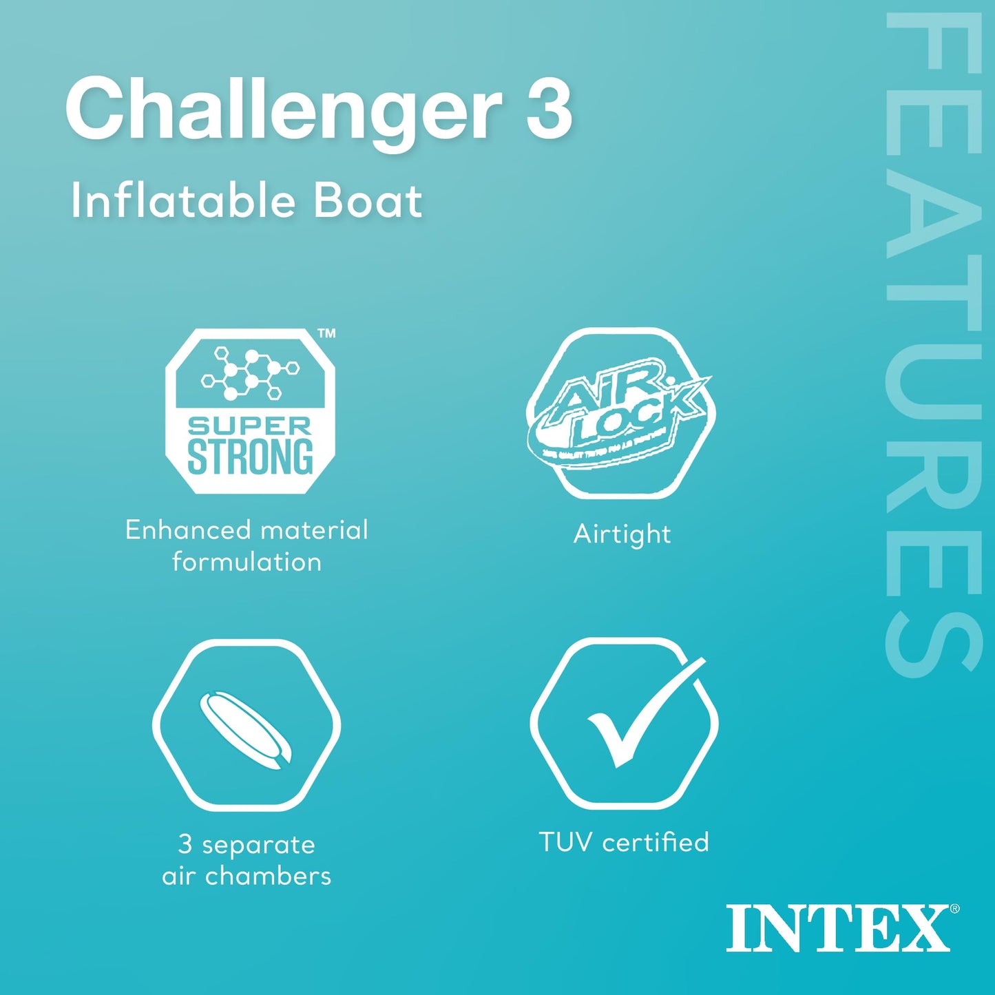 INTEX 68370EP Challenger 3 Inflatable Boat Set: Includes Deluxe 48in Boat Oars and High-Output Pump – Triple Air Chambers – Welded Oar Locks – 3 Person – 660lb Weight Capacity