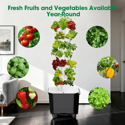 Vertical Hydroponic Tower Garden，35 Pods 7-Layer Indoor Outdoor Growing System with Smart Timer,3 Seed Starter Tray.Water Pump-BPA-Free Modular ，for Hydroponic Gardening Lovers Planting Vegetables