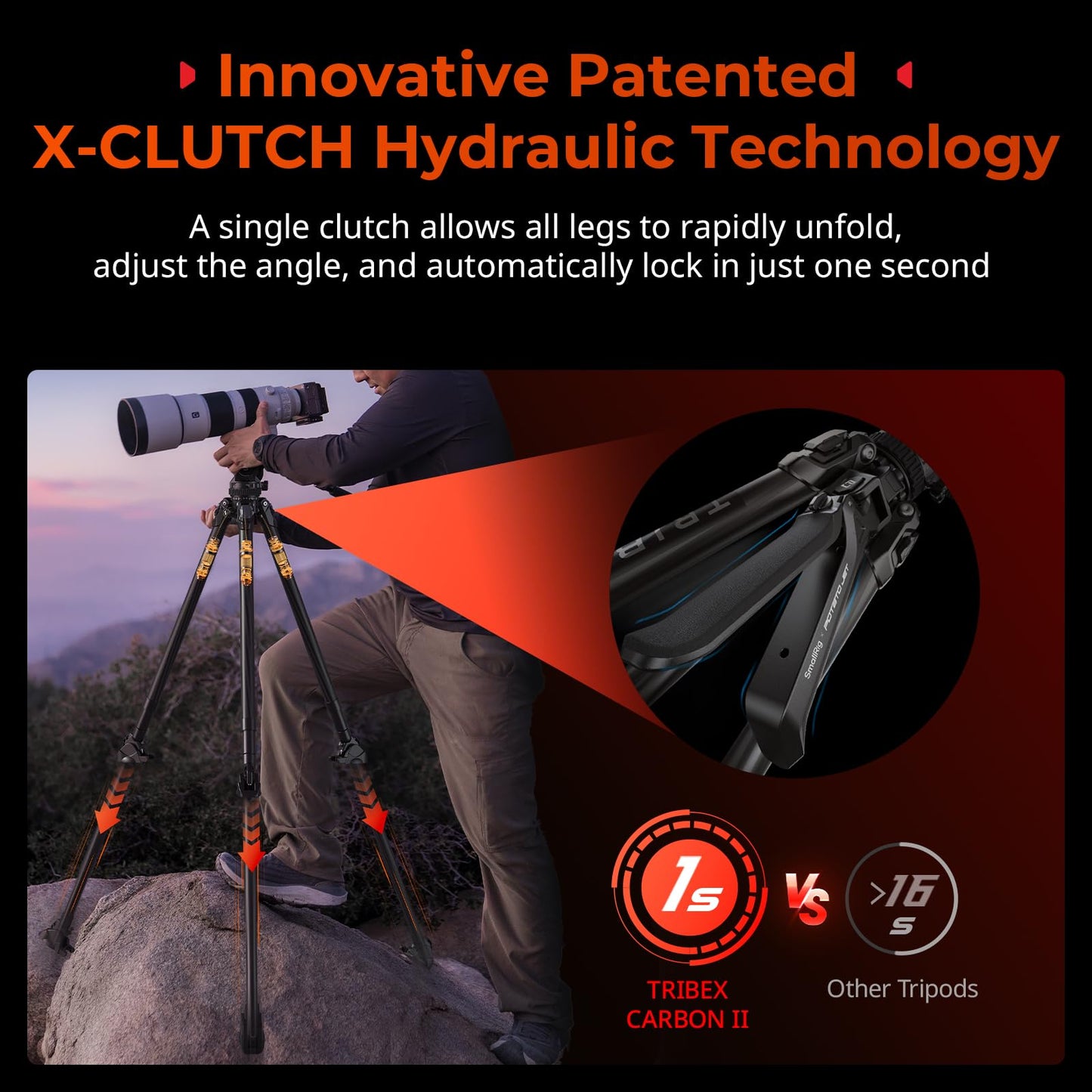 SmallRig x Potato Jet Tribex Carbon II Hydraulic Carbon Fiber Tripod, Fast Extend Camera Video Tripod with 4-Step Counterbalance Fluid Head,Weight 8.3lbs,Load up to 13.2lbs - 5755
