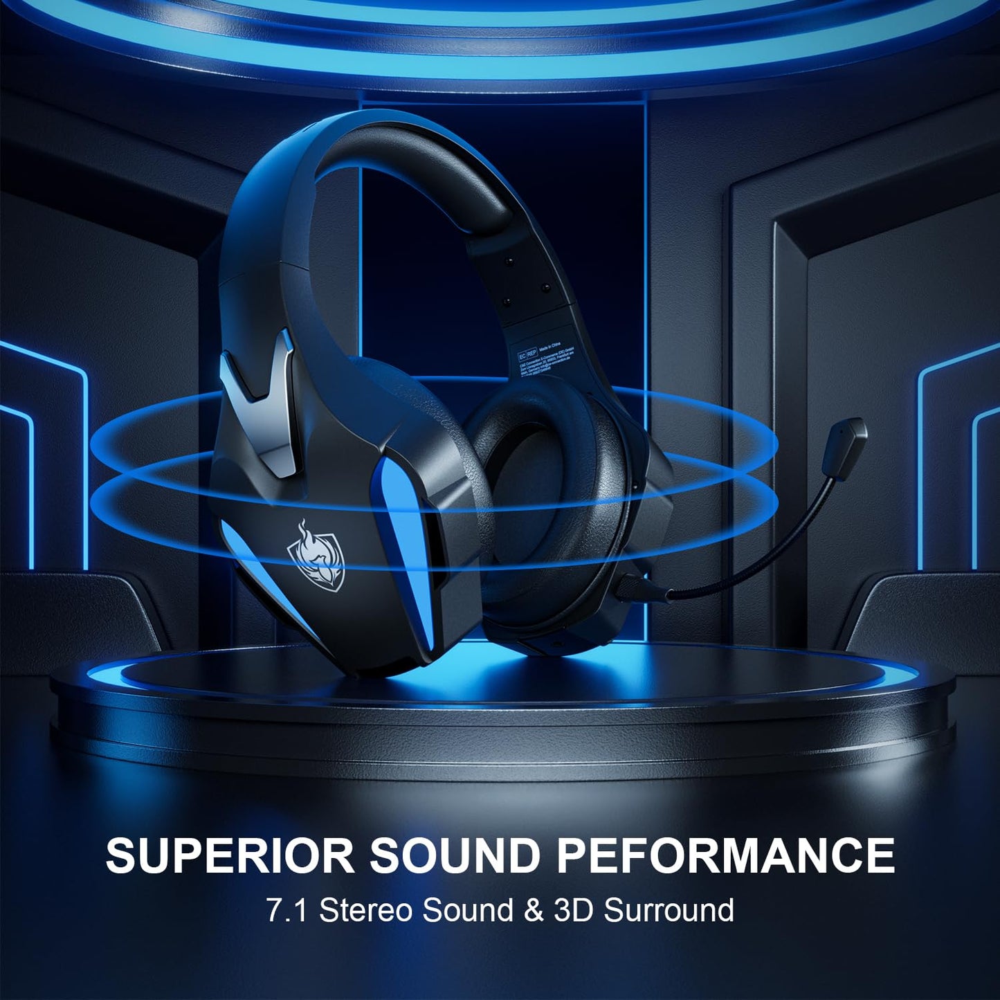 PHOINIKAS Wireless Gaming Headset for PS4 PS5 PC Switch, Wireless 2.4GHz Gaming Headphones with Detachable Noise Canceling Mic, 7.1 Stereo Sound, Only 3.5mm Wired Mode for Xbox Seires - Blue