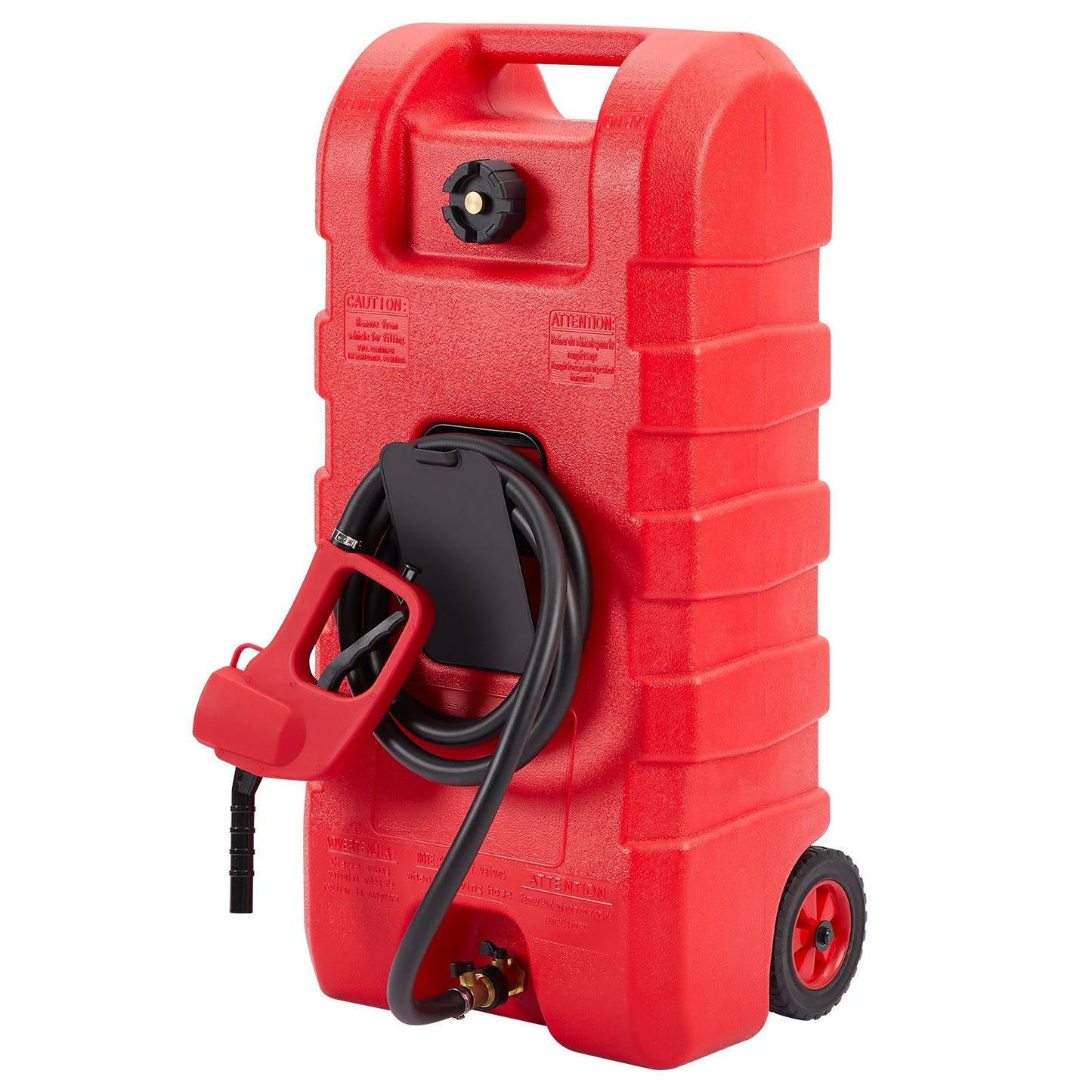 15 Gallon Portable Fuel Caddy with Manual Transfer Pump – Heavy-Duty Gas Storage Toolbox – 10FT Hose – Leak-Proof, Mobile Gas & Heavy-duty Tank for Cars, Lawn Mowers, Boats, ATVs – Red