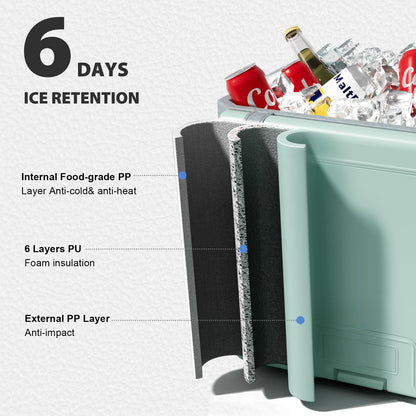 36 Quart Cooler with Wheels, Ice Chests Portable Wheeled Cooler Holds Ice up to 6 Days, Leak-Proof Outdoor Insulated Ulta-Light Hard Cooler for Camping, Beach, Boat, Fishing