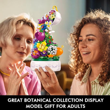 HOGOKIDS Flowers Music Box Building Block Kit with Light- 571PCS Valentines Day Gifts Decoration Rotating Music Box Blocks Set | Botanical Collection Birthday Gift Girls Boys Adults Kids Ages 6+