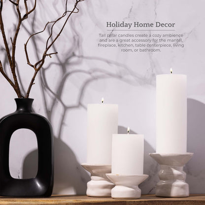 BASK Mottled Pillar Candles - Unscented White Pillar Candles Set of 3 - Dripless, Smokeless for All Occasions