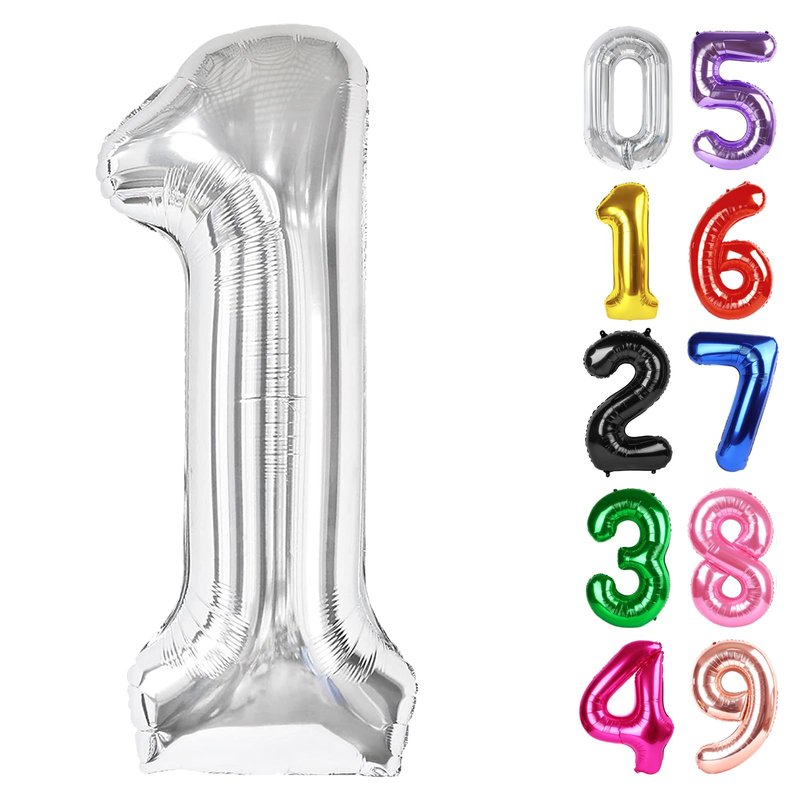 Silver Number 1 Balloon 40 Inch, 1st Birthday Balloon for Baby Boy Girl Toddler First Birthday Decorations, Shiny Silver Party Supplies