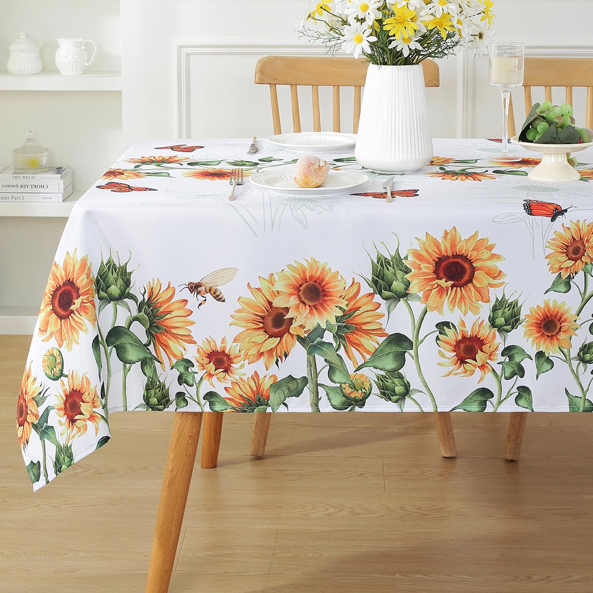 SASTYBALE Sunflower Tablecloth, White, 60x120 Inch Rectangle