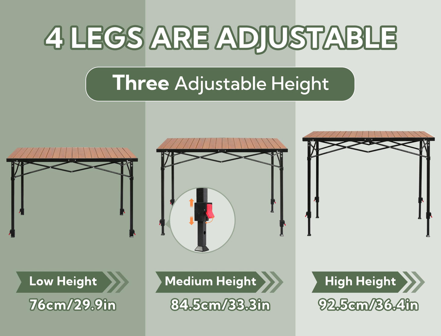Join Nature Portable Outdoor Adjustable Height Camping Table, Large for 2-6 Person, Foldable Roll-up Aluminum Camp Table with Carry Bag for Picnic, Camp, Sturdy, Stable, Loads 220 Lbs