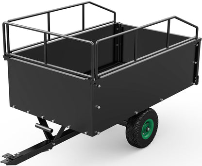 YITAMOTOR ATV Dump Trailer, Heavy Duty Tow Behind Dump Cart, Capacity 750lbs, 15 Cu.Ft., Yard Garden Utility Trailer for Pull Behind Lawn Mower Tractor, Alloy Steel Shelf & Extra 5" Height Guardrail