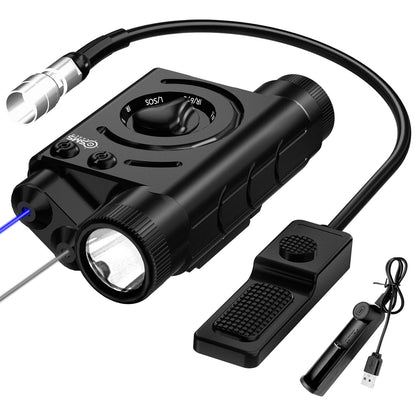 SMSlaser Upgraded Blue Laser Sight + Infrared(IR) Laser Beam + 1200 Lumens Tactical Flashlight with Rechargeable Battery, Including Battery Charger and Remote Control Switch, Fit for AEG GBB CQB 21MM