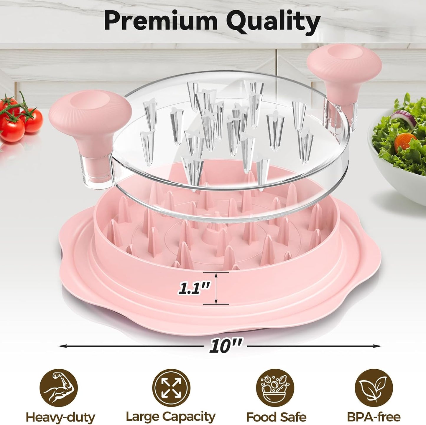 Ukeetap 10" Pro Chicken Shredder Tool - BPA-Free, Ergonomic Design, Large Size, Pink