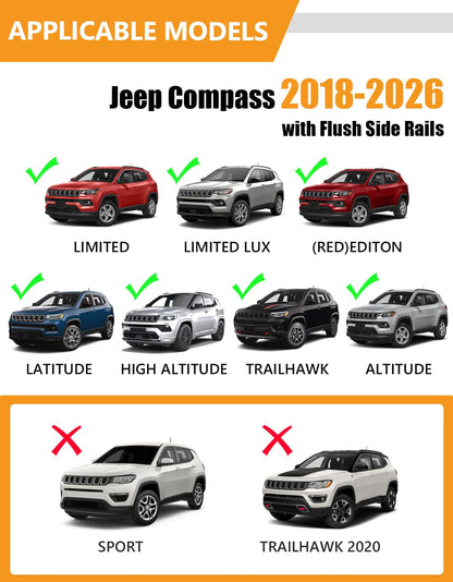 KINGGERI 300lbs Lockable Roof Racks Cross Bars Compatible with Jeep Compass 2018-2026, All Aluminum Heavy Duty Crossbars Rooftop Cargo Basket Luggage Kayak Canoe Snowboard Bike SUV Accessories