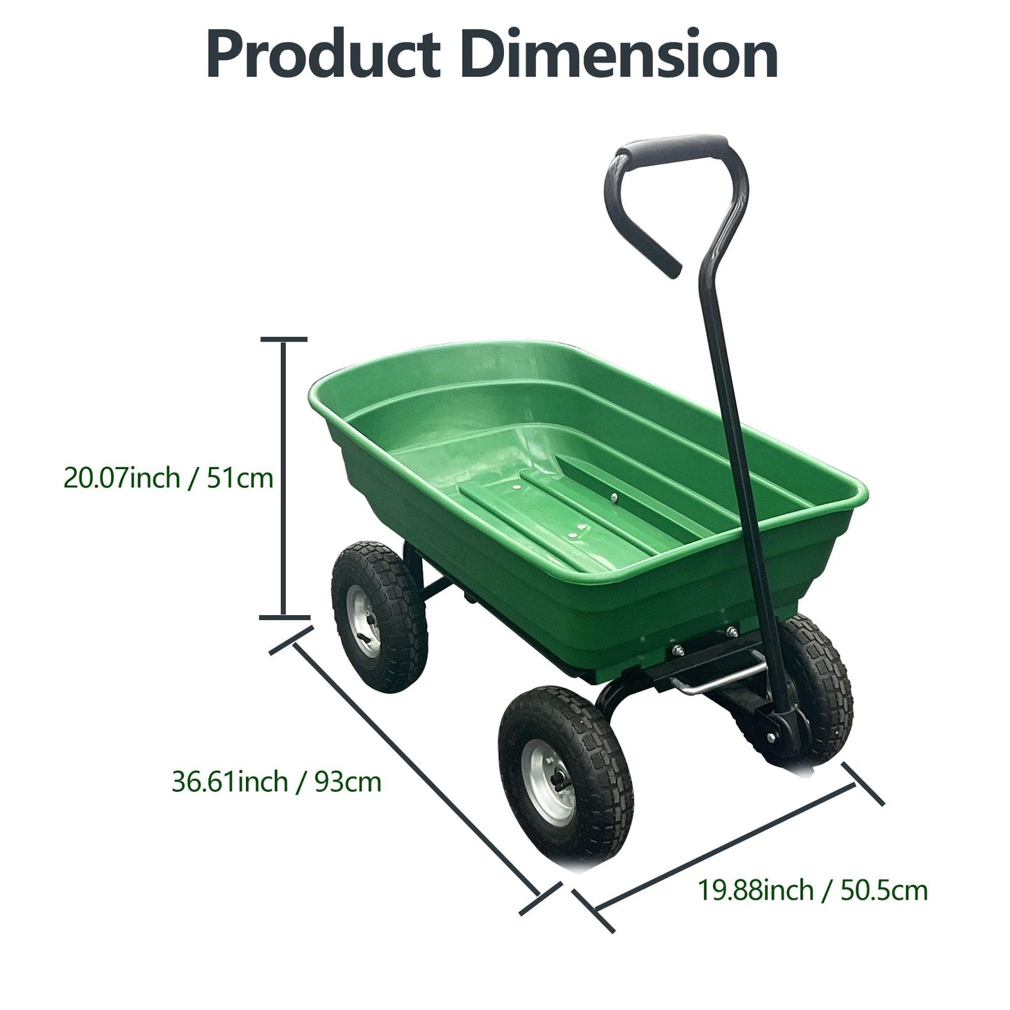 GarveeTech Heavy Duty Utility Wheelbarrow Cart 4 Wheel Garden Wagon with Dump Feature, Foldable D-Handle Steering, Built-in Stand, All-Terrain Rolling Yard Cart for Gardening, Lawn, Landscaping