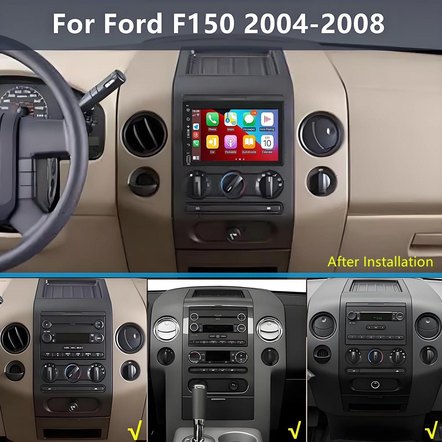 for Ford F150 Radio Upgrade 2004-2008: 7 Inch Touchscreen Car Stereo with Wireless CarPlay Android Auto - 8 Core 4G+64G GPS Navigation Head Unit with Bluetooth WiFi