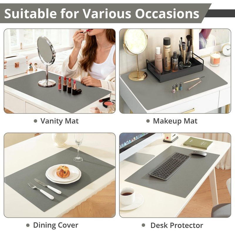 LovePads Makeup Mat for Vanity, 14 x 24 Dual-Sided Desk Pad & Vanity Cover Top, Waterproof PVC Protector Mat for Dresser, Nail Art, Craft Table (Dark Grey+Grey)