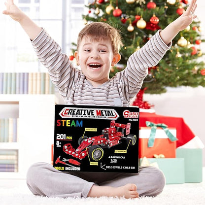 Building Car Metal Model KitsSTEM Building Toys Model Car Kits for Boys 8-12Erector Sets 1:20 Scale Red Racing Car Metal Building Blocks for Kids Boys 8 9 10 11 12-16 Years Old