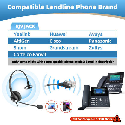 Arama Telephone Headsets for Yealink Phones RJ600Y1 RJ9 Office Wired Headset with Mic Noise Canceling Compatible with Yealink VoIP Phone T54W T46U T33G Poly Snom Grandstream Phones Desk Landline