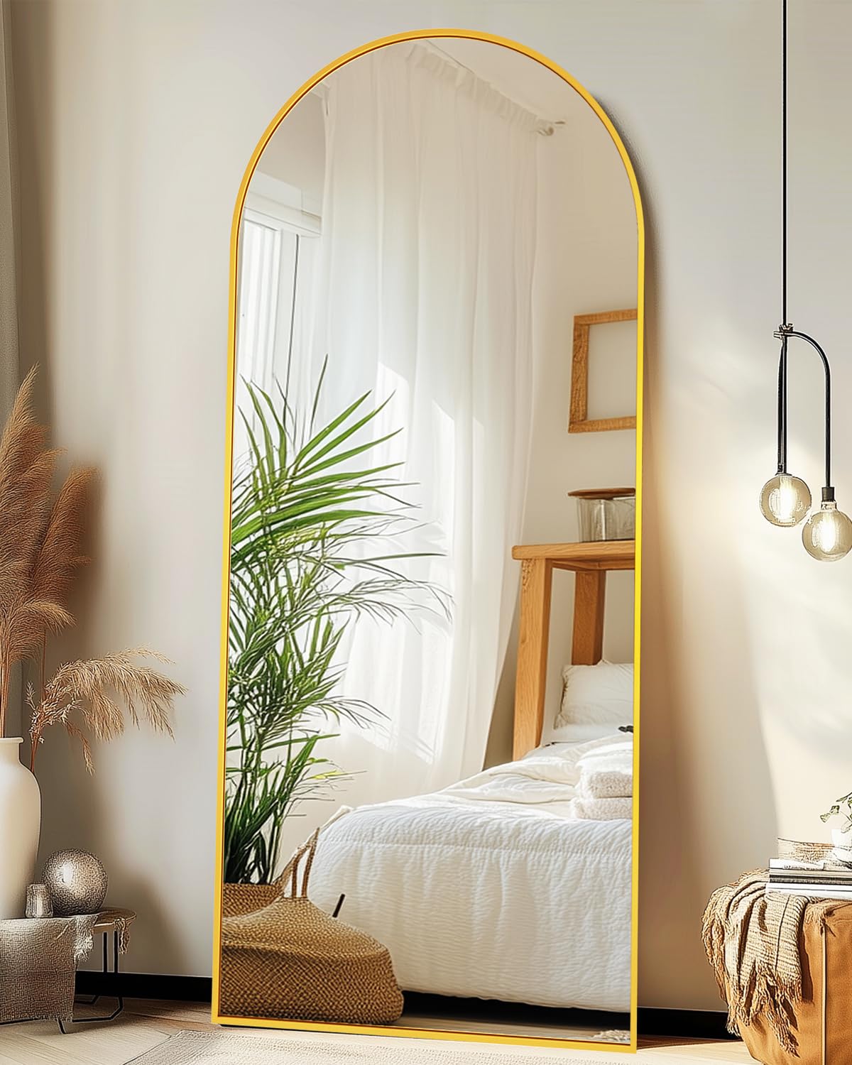 Coomily Full-Length Floor Mirror with Stand, 71"x28" Arched Style Full Body Standing Mirror for Bedroom, Living Room, Gym, Dorm - Shatter-Resistant & Easy Assembly, Gold