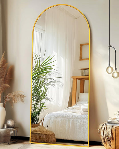 Coomily Full-Length Floor Mirror with Stand, 71"x28" Arched Style Full Body Standing Mirror for Bedroom, Living Room, Gym, Dorm - Shatter-Resistant & Easy Assembly, Gold