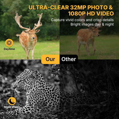 WOSPORTS Trail Camera 4 Pack 32MP 1080P HD Deer Camera with 32GB SD Card Game Cameras with Night Vision Motion Activated Waterproof for Outdoor Wildlife Monitoring with Card Reader