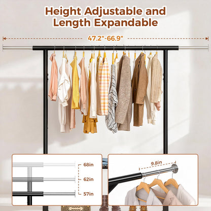 Luxspire Heavy Duty Clothes Rack Load 650 LBS, Double Rod Clothing Racks for Hanging Clothes, Rolling Garment Racks with Lockable Wheels, Shelves, Adjustable Laundry Hanging Rack, Black