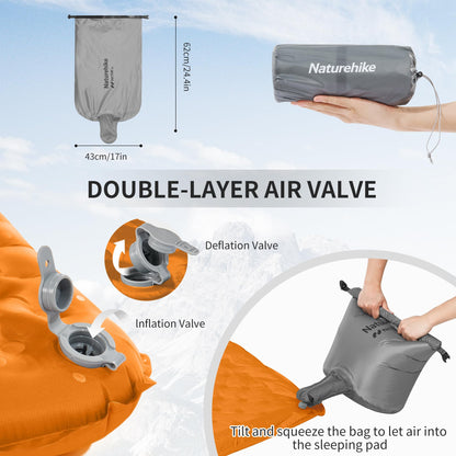 Naturehike Ultralight Insulated Sleeping Pad with R5.8, 3.2in Thickened Patchworkable Inflatable Double Sleeping Mat for Camping, Hiking, Climbing with Inflatable Bag (Orange-Rectangular-Large)