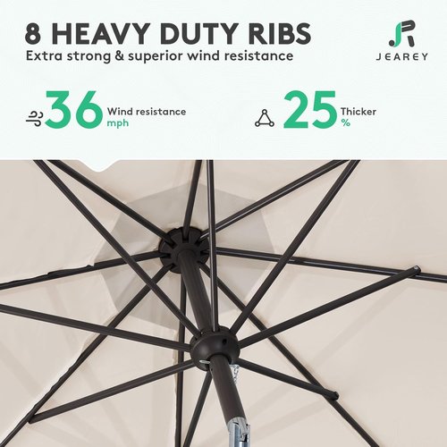 JEAREY 9FT Outdoor Patio Umbrella - UV Protection & Waterproof with Push Button Tilt | Cream Beige