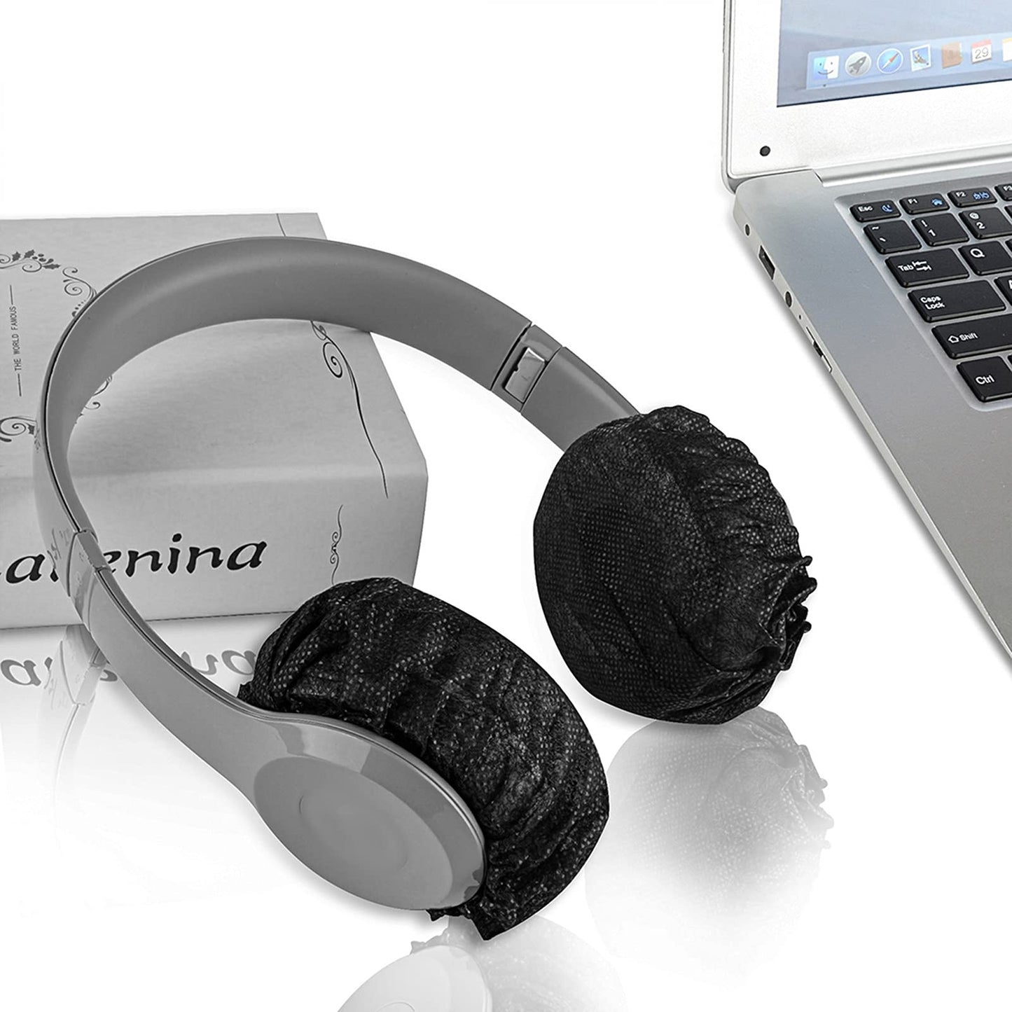 Geekria 100 Pairs Disposable Ear Covers for AKG Y500, Beats Solo 3, Solo 2, JBL Tune 500BT, Sennheiser HD 239 Headphones, Stretchable & Hygienic Protectors (S/Black)