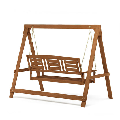 Furinno TIOMAN Porch Swing, Outdoor 3-Seater Patio Wooden Swing with Stand, for Patio, Garden, Porch, Light Wood