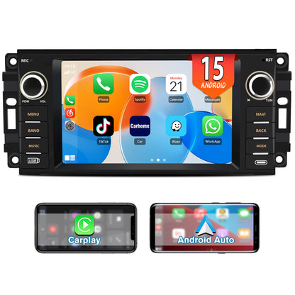 Doreon (2GB+64GB) Car Stereo for Jeep Wrangler JK 2007-2018 for Dodge Ram 1500 2009-2012, 7" Android 15 Radio with Wireless CarPlay Android Auto Button Light WiFi GPS Bluetooth FM AM SWC