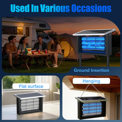 Solar Bug Zapper Outdoor, Upgrade 3-Tube 4500V Electric Mosquito Zapper, IPX6 Waterproof, Auto On/Off Rechargeable Electric Fly Insect Trap for Patio Yard Garden Camping RV (Black)