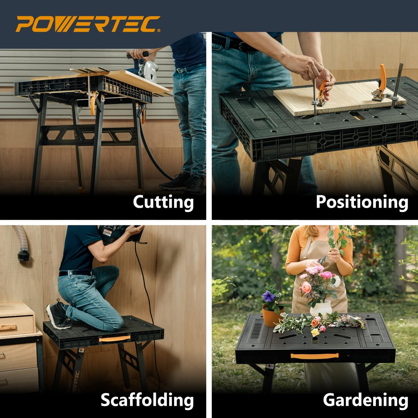 POWERTEC Portable Folding Worktable – Heavy-Duty Workbench with 33.5" x 24" Surface, 1650 lbs Load Capacity – Compact, Foldable Table for Woodworking, DIY, Garage & Jobsite Use (UT1014)