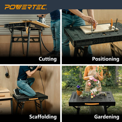 POWERTEC Portable Folding Worktable – Heavy-Duty Workbench with 33.5" x 24" Surface, 1650 lbs Load Capacity – Compact, Foldable Table for Woodworking, DIY, Garage & Jobsite Use (UT1014)
