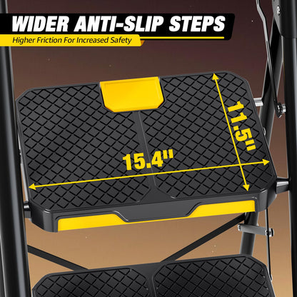 Urackify 6 Step Ladder with Tool Platform, Folding Step Stool with Handrails, Sturdy Steel Ladder with Wide Pedal, 800 LBS Portable Safety Ladder for Painting Home Outdoor Garage