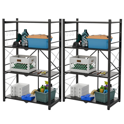 INTER HUT 4 Tier Foldable Greenhouse Shelving Unit, Heavy Duty Steel Plant Stand Storage Rack, No Assembly Required, 130lbs Per Shelf Capacity, 28"x14.6"x44.7”, 2 Pack, Black