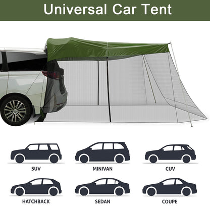G4Free Car Awning Sun Shelter with Mosquito Net, Portable SUV Tent Tailgate Shade Canopy for Outdoor Camping Travel (Army Green)