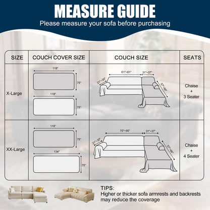 HYZOTEX Waterproof L Shaped Sectional Couch Covers Blanket 2 Piece Sectional Sofa Cover Washable L Shape Sofa Slipcover Jacquard Quilted Furniture Protector for Dogs Pets Cats (XX-Large, Light Beige)