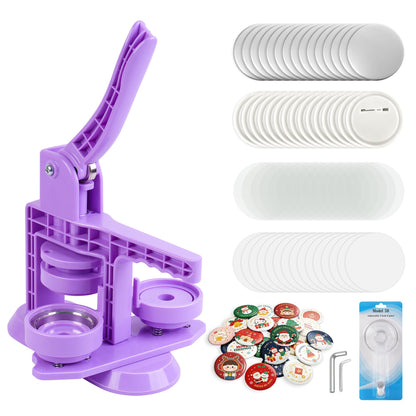 Happizza Button Maker Machine 58mm/2.25in, Pin Maker Machine Kit with 30 Buton Parts, DlY Badge Maker, Purple Button Press Machine, Perfect Beginner Experience Kit, Ideal for School, Parties, Events