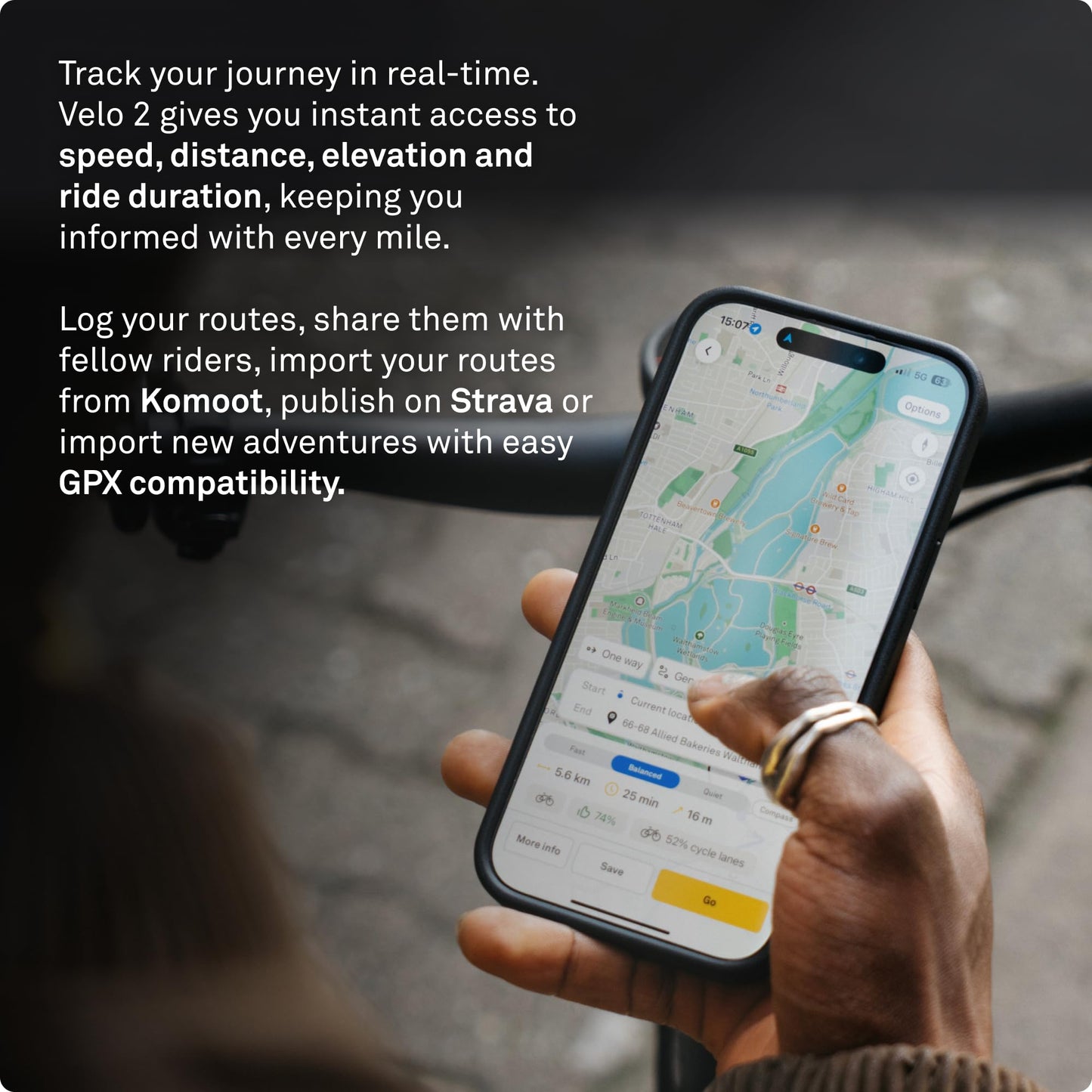 Beeline Bike GPS Computer - Velo 2 | Wireless Global Navigation Map | Weatherproof & 11+ Hours Battery Life | USB Charging | Sat Nav for Cycling with a Strap Mount Included | Glove Friendly
