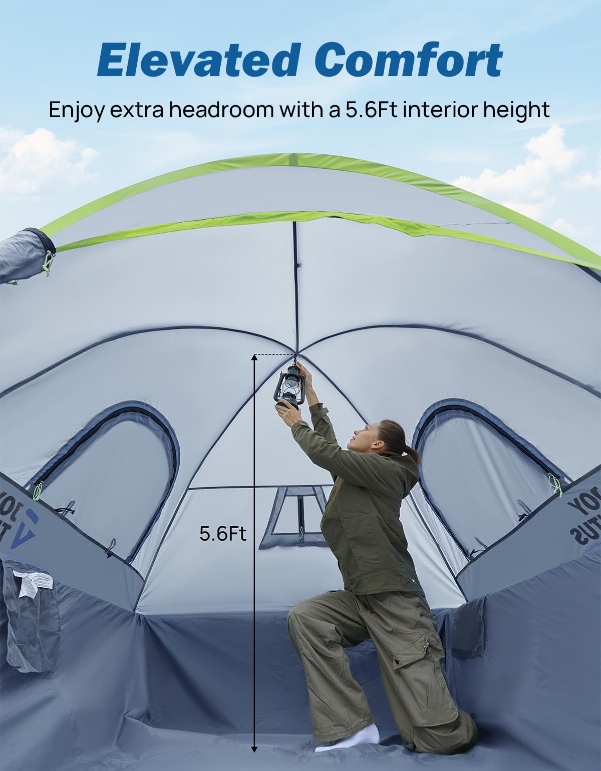 JOYTUTUS Pickup Truck Tent 5ft 2.0, Waterproof PU2000mm Double Layer for 2 Person, Portable Truck Bed Tent with Rainfly, Green, Aluminum Pole