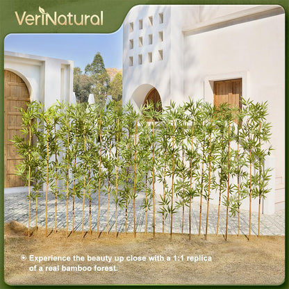 Artificial Bamboo Tree 6Ft Privacy Fence Screen - Real Bamboo Poles & UV-Resistant Faux Leaves for Indoor Outdoor, Fake Plants for Garden, Patio - Balcony Privacy Cover,Decorative Fencing 24Pcs
