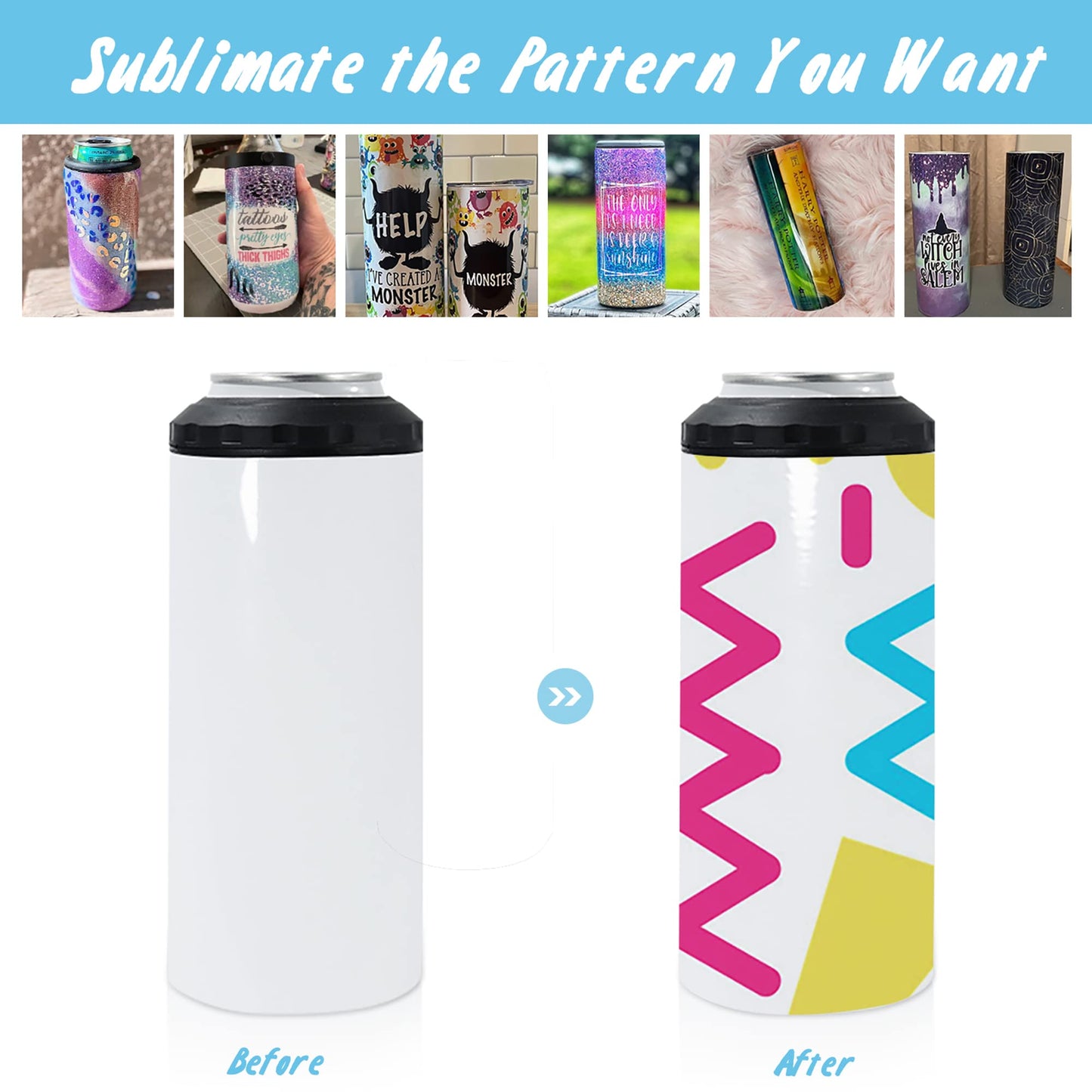 12 Pack16 OZ 4-in-1 Skinny Can Cooler Double Wall Stainless Steel Insulated Can Holder, Sublimation Slim Skinny White Stainless Steel Can Cooler,Sublimation Tumbler