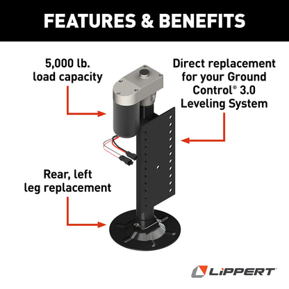 Lippert Ground Control 3.0 Automatic 5th Wheel RV Leveling System Rear Hall Effect Jack for Left Leg Replacement with 5,000-lb. Load Capacity - 305339