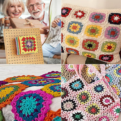 Crochet Blocking Board Handcrafted Knitting Blocking Mat with 20 Stainless Steel Rod Pins Bamboo Crocheting Accessories for Granny Squares Crocheters 7.87 Inches