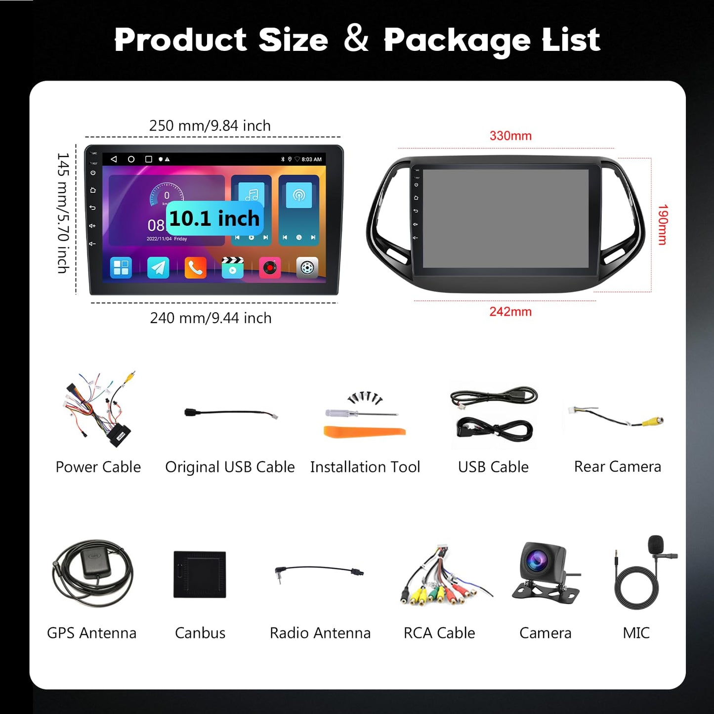 5Ghz WiFi 2G+64G Android 15 Car Radio for Jeep Compass 2017-2020 Car Stereo with Wireless Carplay Android Auto, 10.1 Inch HD Touchscreen with GPS Bluetooth FM/RDS EQ SWC Backup Camera MIC